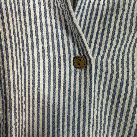 Anne Klein Blue‎ White Stripe Seersucker Sleeveless Midi Shirt Dress Sz 2 Preppy - Picture 3 of 9